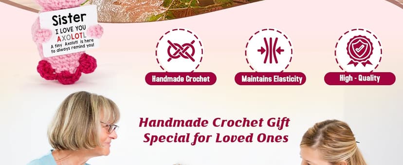 Friendship Gift Crochet Axolotl, Tiny Handmade Present for Best Friend, Sisters, Coworker Work Bestie, Funny for Birthday, Valentines, Christmas, Easter, Mother's Day, Graduation