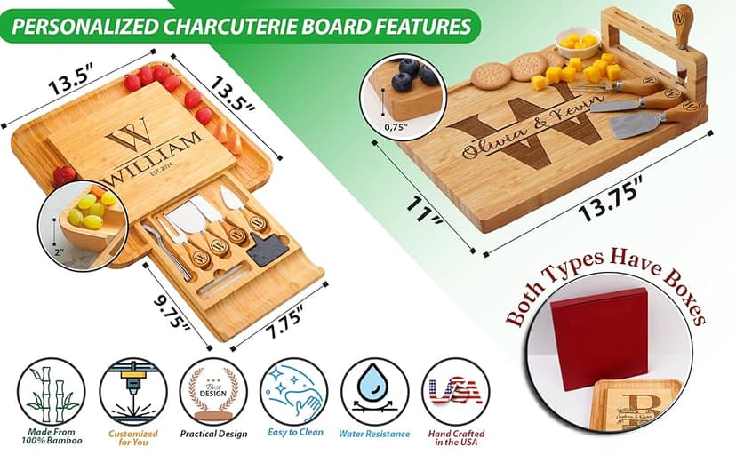 Personalized Charcuterie Board Gifts Set for Best Friends, Custom Large Cheese Board for Wedding, Anniversary, Birthday, Housewarming, Engagement, Party, New Home Gift Couple