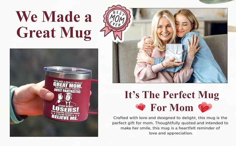 Gifts for Mom from Daughter, Son - Mothers Day Gifts for Mom, Wife, Women - Moms Birthday Gift Ideas, Cool Birthday gifts for Moms, Mothers - Best mom Mug, 14 Oz Stainless Steel moms Coffee Mug