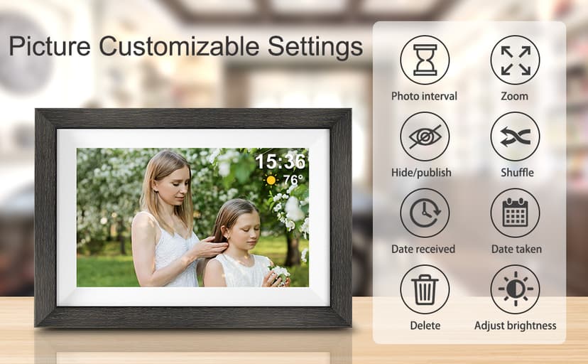 Frameo 10.1 inch Digital Picture Frame WiFi Smart Digital Photo Frame Wood IPS HD 1280 * 800 1080P Touch Screen Auto-Rotate Easy Setup to use Free Share Photos and Videos Gift for mon Father Women