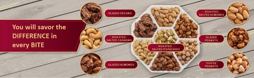 Holiday Christmas Nuts Gift Basket - Assortment of Sweet & Roasted Salted Gourmet Nuts - Assorted Food Gift Box for Christmas, Holiday, Family, Sympathy, Men & Women.