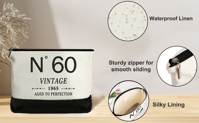 60th Birthday Gifts for Women Canvas Tote Bag Travel Gear, Unique 60 Years Old Gifts for Her Wife Sister Mom Aunt Friends, Vintage N60 Handbag & Cosmetic Bag & Back in 1965 Poster