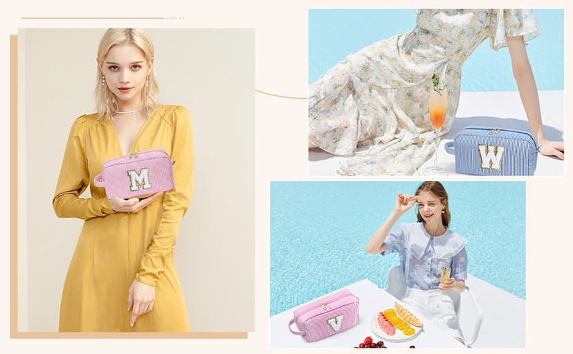 YOOLIFE Christmas Gifts for Women Teen Girls Kids Stocking Stuffers - Initial Makeup Bag Cosmetic Bag Toiletry Pouch, Personalized Birthday Gifts for Women Girls Mom Daughter Sister Friends, Pink M