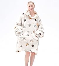 Touchat Wearable Blanket Hoodie, Oversized Sherpa Blanket Sweatshirt with Hood Pocket and Sleeves, Super Soft Warm Plush Hooded Blanket for Adult Women Men, One Size Fits All (Pink)