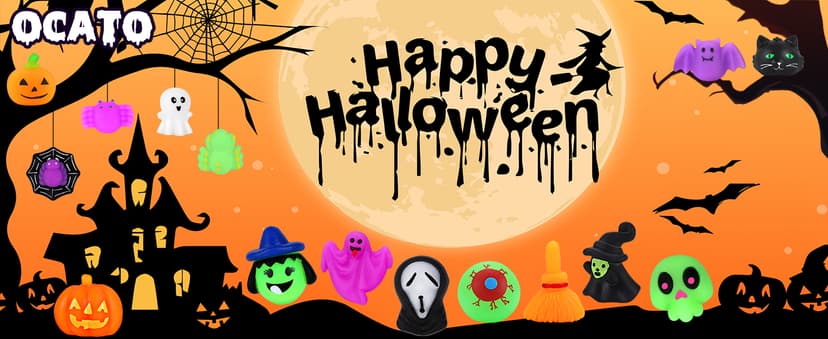 OCATO 30Pcs Halloween Mochi Squishy Toys Halloween Party Favors for Kids Halloweens Toys for Trick or Treat Bulk Non Candy Halloweens Treats Gift Goodie Bags Fillers Party Supplies for Kids Boys Girls