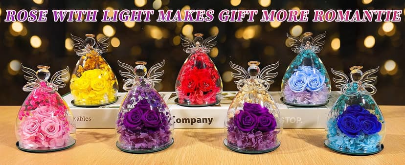 Beferr Birthday Gifts for Women Mom Fresh Flowers for Delivery Prime Forever Preserved Rose in Glass Angel Figurine for Grandma Sister Daughter Wife