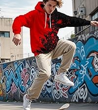 SANKILL Graphic Hoodies for Men Funny Novelty Pullover Sweatshirt Xmas Gifts Black red Anime Hoodie Cool Designs Rapper