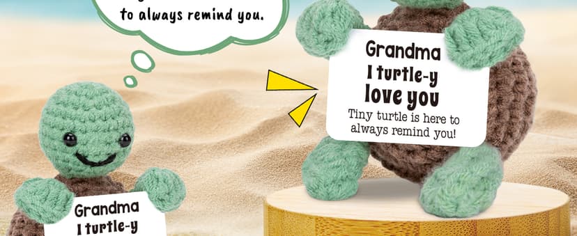 Mini Funny Turtle Grandma Gifts, Birthday Gifts for Grandma from Granddaughter Grandson Grandkids, Nana Gigi Love Small Cute Stuff Things, Handmade Emotional Positive Crochet Turtle