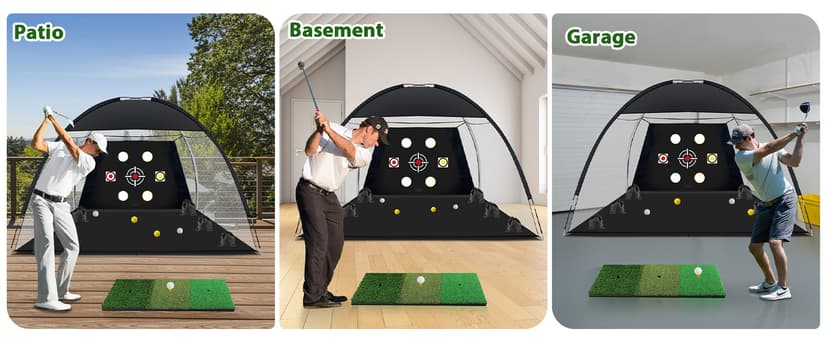 Golf Net, 10x7 Ft Practice Hitting Golf Net with Tri-Turf Mat, Ball, Tee, and Carring Bag, All-in-One Multi-Target Training Aid for Outdoor/Indoor Chipping & Driving, Ideal Gift for Men/Enthusiasts