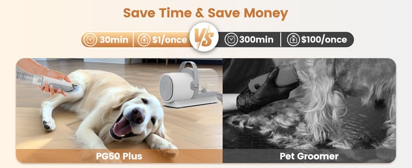 Dog Grooming Vacuum and Kit, Clipper Nail Trimmer Grinder, 2.5L Dust Cup 7 Grooming Tools 11000Pa Pet Vacuum for Shedding Grooming, Dog Hair Vacuum, Home Cleaning, PG50 Plus