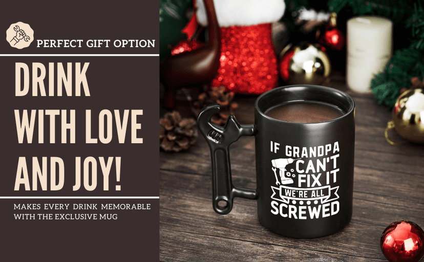 Onebttl Grandpa Gifts Wrench Coffee Mug, Grandfather Gift from Granddaughter and Grandson, 13.5oz/400ml Funny Ceramic Mug for Christmas, Father's Day - Grandpa Can Fix
