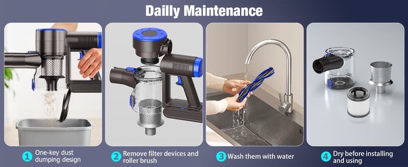 Cordless Vacuum Cleaner, Upgraded 40Kpa Stick Vacuum Cleaners for Home, 8 in 1 Lightweight with Self-Standing, 1.5L Dust Cup & Anti-tangle, Rechargeable Vacuum for Hard Floors Carpets Pet Hair