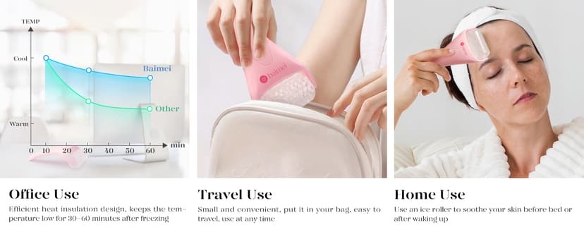BAIMEI IcyMe Ice Roller for Face and Gua Sha Facial Tool Set, Ice Face Roller Reduces Puffiness Relieves Migraines Skin Care Tools, Self Care Gift for Women - Pink