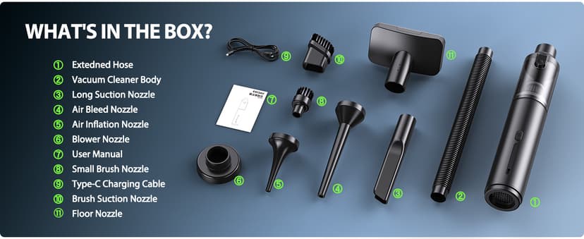 Car Vacuum Portable Cordless Handheld Vacuum Cleaner 4-in-1 Mini Cordless Vacuum with 2 Suction Modes and 16800pa Suction Power Blowing & Inflating 2 Modes Handheld Vacuum for Car, Desk, Keyboards