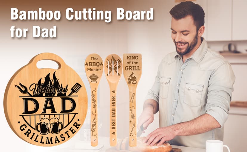 Dad Birthday Gift - Engraved Bamboo Cutting Board Set, Unique Gifts for Dad from Daughter/Son, Fathers Day Christmas Birthday Gifts for Dad Daddy Father