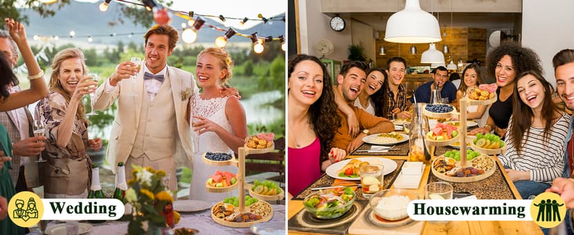 Tiered Charcuterie Board Gift for Women: Bamboo 360° Rotating Round Base with 4 Swivel Trays - White Elephant Gift, Holiday Hosting, Christmas, Birthday, Parties, House Warming Gift for Couples