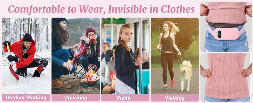 FSA HSA Eligible Portable Heating Pad for Cramps, Upgrade Cordless Electric Period Fast Heating Pad for Back Pain Relief Menstrual Belt 6 Heat 6 Massage Modes Gifts for Women Girls Her Girlfriend Pink