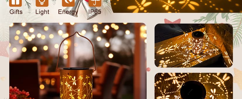 Christmas Gifts For women,Solar Lanterns Outdoor Hanging Lantern Lights, Dragonfly Hollowed-Out Metal Decor Lantern, Waterproof LED Decorative Garden Light - Delicate Garden Decoration for Patio, Yard