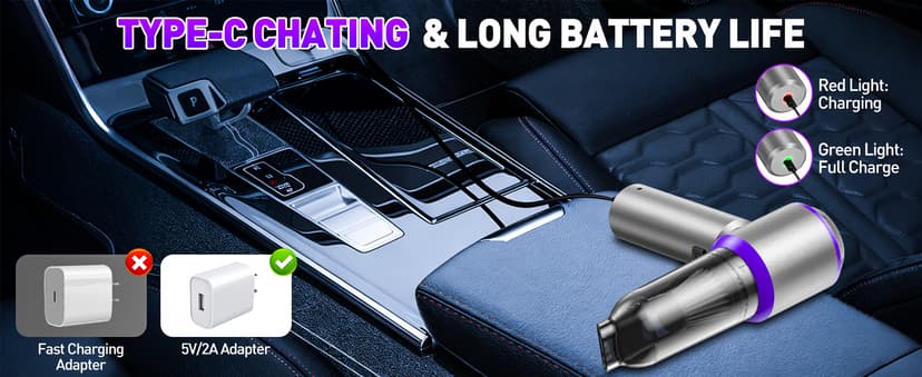 Vacuum/Air Duster 80,000RPM Super Power Mini Car Vacuum Cleaner 4-in-1 air Blower Gun Air Duster & Air Blower & Pump Hand Electric air Duster Handheld dust Blower Blower Cordless (Purple)