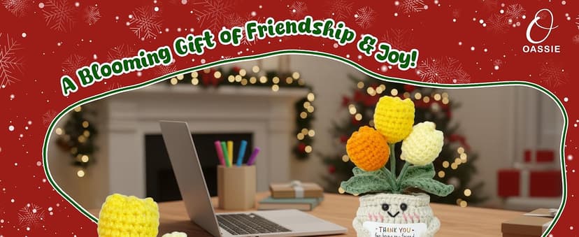 OASSIE Christmas Thank You Gifts for Women Friends - Thank You for Being A Friend Emotional Support Crochet Tulip with Card - Birthday Gifts for Women Friendship, Friend Gift for Coworker Sister