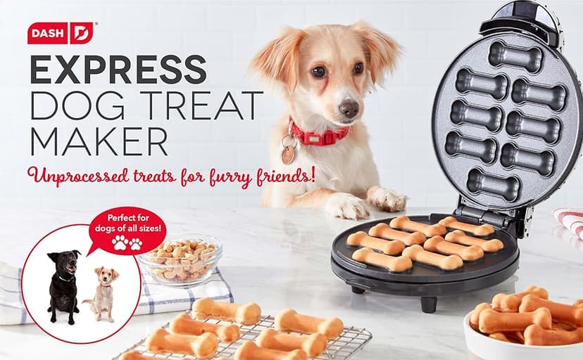 DASH Dog Treat Maker, 8-Bones, Non-Stick, Homemade Dog Snacks with Pet Approved Recipes - White