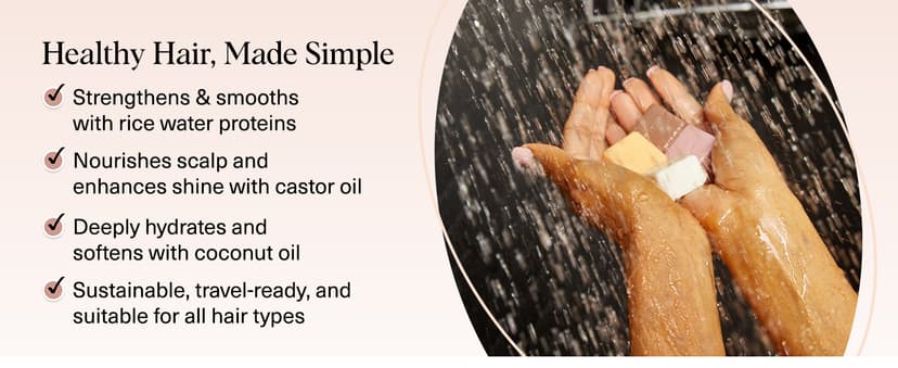 Kitsch Shampoo and Conditioner Set - 4pc Sampler Bars with Rice Water Shampoo and Conditioner, Castor Oil Shampoo & Coconut Oil Conditioner - Bottle-Free Beauty for Hair Growth, Repair & Moisture