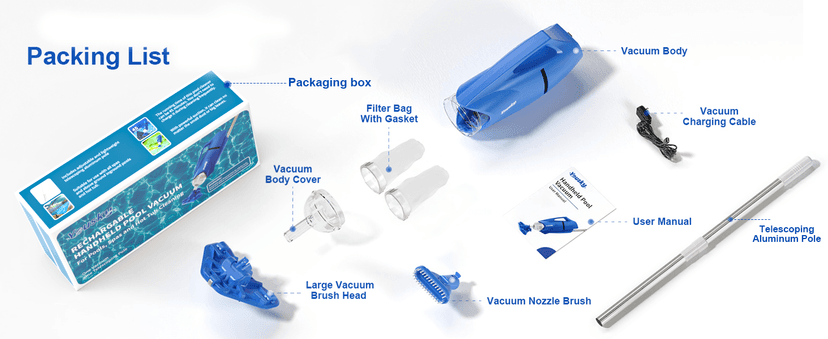 2025 Upgraded Handheld Pool Vacuum Cleaner for Above Ground & Inground Pools - Cordless Pool Cleaner w/18.5GPM Suction, Telescoping Pole(20-69in), 2 Brush Heads - Ideal for Spas & Hot Tubs