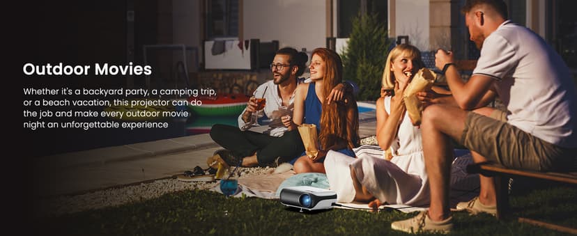 HAPPRUN Native 1080P Bluetooth Projector, Full HD Portable Outdoor Movie Projector with Built-in Speaker, Compatible with Smartphone, HDMI, USB, AV, Fire Stick, PS5 for Home, Bedroom, Outdoor Use