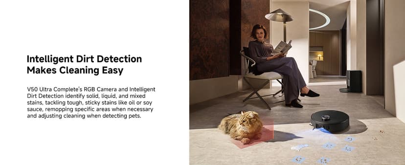 Mova V50 Ultra Complete Robot Vacuum and Mop Self-Cleaning, 24,000 Pa Suction, Liftable Navigation with Obstacle Overcoming and Warm Water Mopping with DuoSolution System Designed for Pets, Black