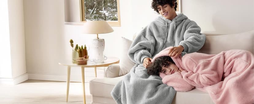 Bedsure Wearable Blanket Hoodie, Long Hooded Blanket Sweatshirt as Birthday Gifts for Women, Cozy Sherpa Hoodie for Adult, Standard, Grey