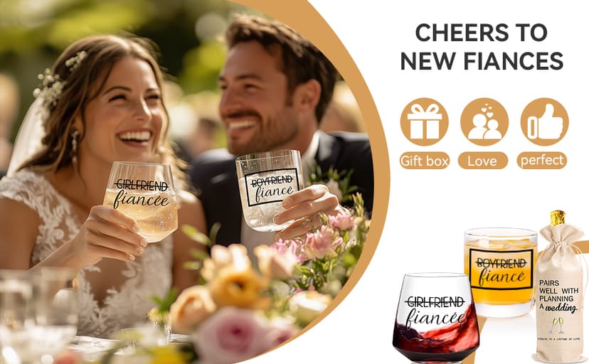 Engagement gifts for couples gifts for Newly Engaged,2025 Engagement present for Her Fiance Fiancee wine glasses for Women,Mr Mrs Gifts engaged gifts for Bridal,Women Engagement Gifts