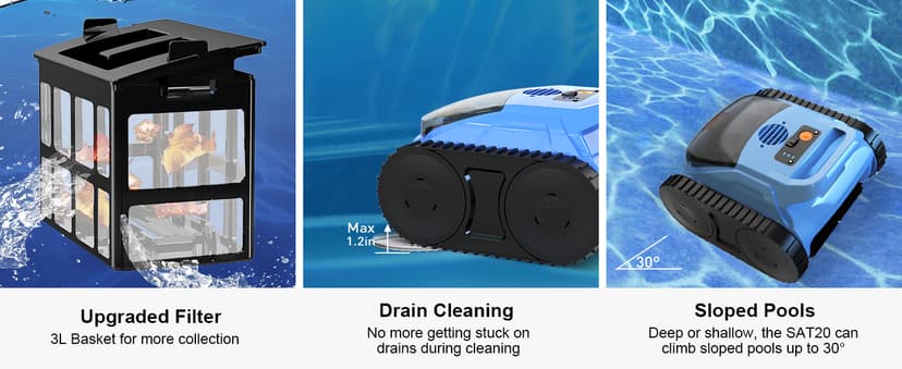 (2025 Upgrade) Pool Vacuum for Inground Pools, Robotic Pool Cleaner, Wall Climbing Pool Cleaner, Cleans Pool Floors, Drain & Walls & Waterline, Cleaning Up to 2100 Sq.ft, 180 Min