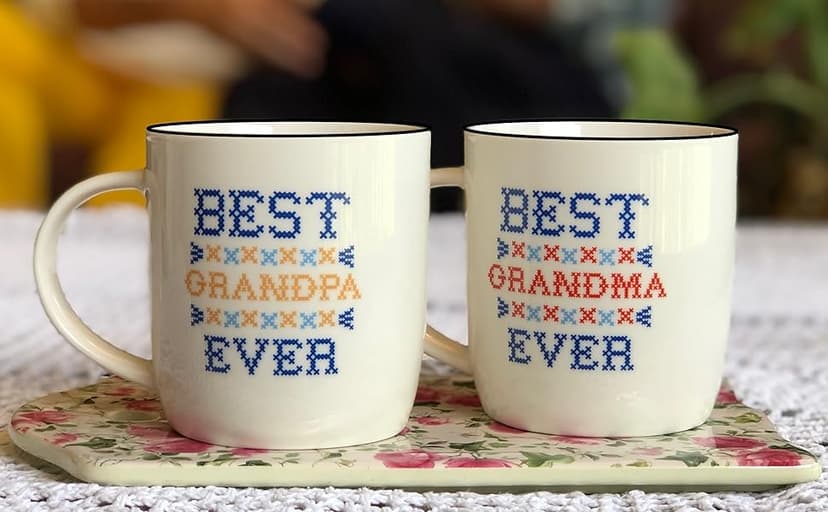 Triple Gifffted Worlds Best Grandparents Coffee Mugs for Grandma and Grandpa Gifts Ideas From Grandkids, Grandchildren, New First Time Grandparent Announcement Christmas Valentines Day, Ceramic 380ml
