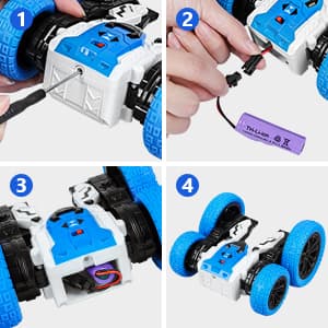 Remote Control Car, Double Sided RC Car, 4WD Off-Road Stunt Car with 360° Flips, 2.4Ghz Indoor Outdoor All Terrain Rechargeable Electric Toy Cars Gifts for Boys Kids 3 4 5 6 7 8 9 10 11 12 Year Old