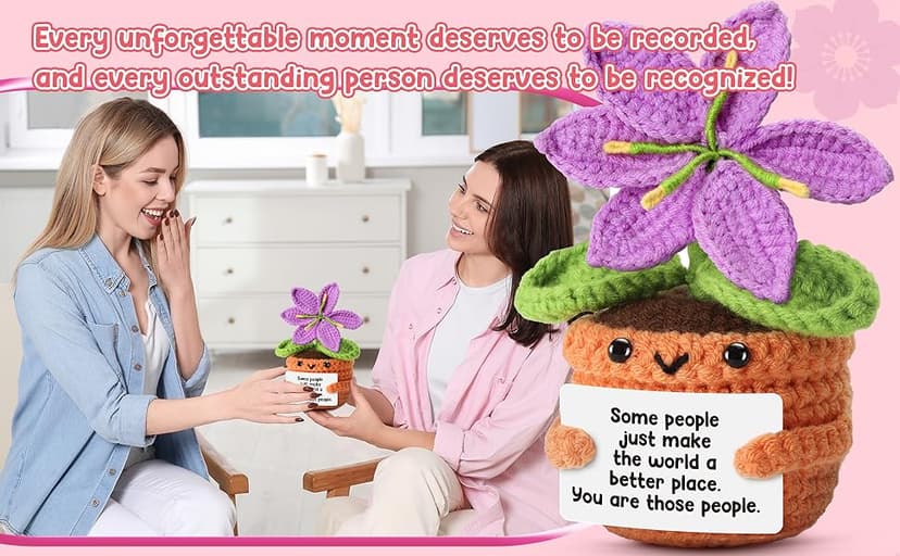 Handmade Friendship Crochet Purple Lily Flower Doll with Appreciation Card – To My Friend Gift for Best Friend Woman, BFF, Bridesmaid, Coworker, Her – Graduation, Birthday, Wedding, Christmas