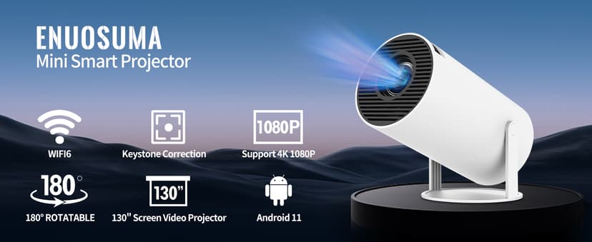 Mini Projector, Support 4K 1080P Portable Projector with Dual Band WIFI6 5G Wireless 5.2 Bluetooth Android 11, 200 ANSI Lumens, 180° Rotatable, Auto Keystone Correction,35"-130" Screen Video Projector