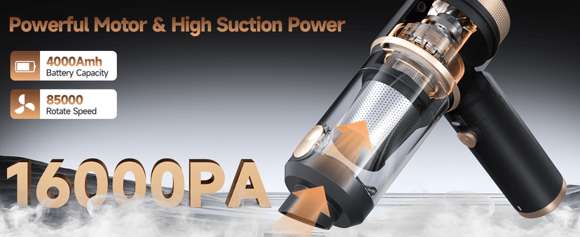 7 in 1 Car Vacuum Portable Cordless ,16000PA Strong Suction Handheld Car Cleaner With Dual HEPA Filters,LED Light,Type-C Charging Mini Vacuum, One-Click Empty Compact For Home Cleaning and Office