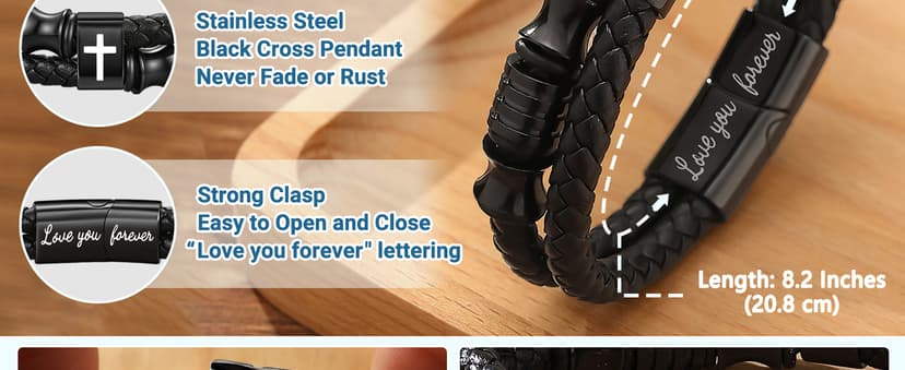 UNGENT THEM Joshua 1:9 Encouraging Christian Birthday Gifts for Boys Teens Men, Bible Verse Leather Cross Bracelet