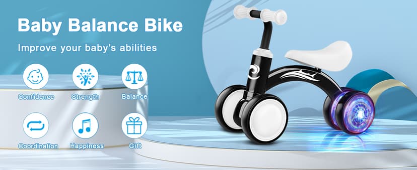 Colorful Lighting Baby Balance Bike Toys for 1 Year Old Boy Gifts, 10-36 Month Toddler Balance Bike, No Pedal 4 Silence Wheels&Soft Seat First Riding on Toys, One Year Old Boy Birthday Gifts.