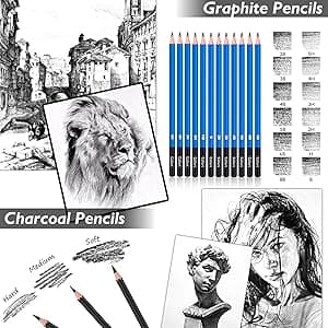 Caliart 176PCS Art Supplies Sketching Kit with 100 Sheets 3-Color Sketch Book, Graphite Colored Charcoal Watercolor & Metallic Pencils, School Supplies Gifts for Artists Adults Teens Girls Boys Kids