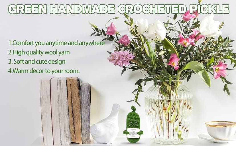Hoedia Handmade Emotional Pickle Gift, Cucumber Crochet Doll Inspirational Gifts with Cards, Cute Knitted Funny Support Potato Friend Birthday Mothers Day Easter Basket Stuffers (Emotional Pickle)