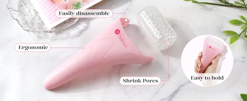 BAIMEI IcyMe Ice Roller for Face and Gua Sha Facial Tool Set, Ice Face Roller Reduces Puffiness Relieves Migraines Skin Care Tools, Self Care Gift for Women - Pink