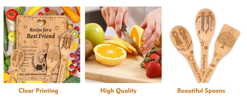 Best Friend Birthday Gifts for Women - “Recipe for a Best Friend” Bamboo Cutting Board Set, Engraved with Inside Jokes & Secrets - Bestie Gifts for Graduation, Long-Distance, Housewarming & Christmas