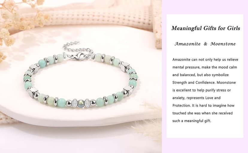 𝗚𝗶𝗳𝘁𝘀 𝗳𝗼𝗿 𝗪𝗼𝗺𝗲𝗻 𝗠𝗼𝗼𝗻𝘀𝘁𝗼𝗻𝗲 𝗕𝗿𝗮𝗰𝗲𝗹𝗲𝘁 Amazonite Colorful Imperial Jasper Stainless Steel Beads Bracelets, Graduation Mothers Day Christmas Birthday Gifts for Her Women
