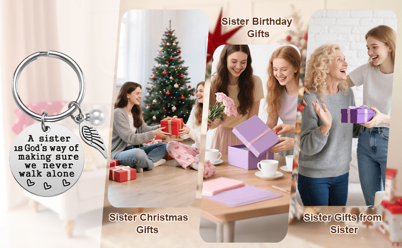 Sister Gift - A Sister is God's Way of Making Sure We Never Walk Alone KeychainJewelry Christmas Birthday Gifts for Sisters from Sisters