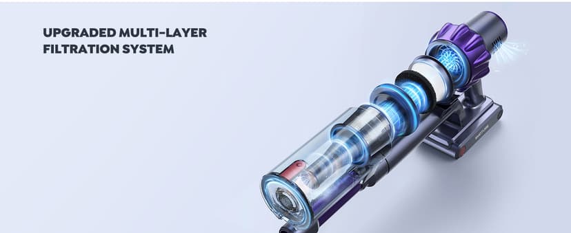 Cordless Vacuum Cleaner, 2 Batteries 110 Mins Runtime Vacuum Cleaners for Home, 45KPA 550W Stick Vacuum with Brushless Motor, Automatically Adjust Suction, Handheld Vacuum for Pet Hair/Carpet/Floor