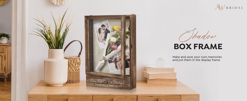 AW BRIDAL 11X16 Large Shadow Box Picture Frames Deep Shadow Boxes Display Cases with Removable Shelves and Drawers, Brown Wooden Memory Boxes for Keepsakes with Slot Christmas Decorations Gifts