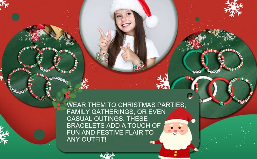 Artlunar 6 Pack Christmas Bracelets: Joy & Merry Candy-Style Stacks for Women & Teens - Perfect Christmas Gifts - Age 3 to Adult