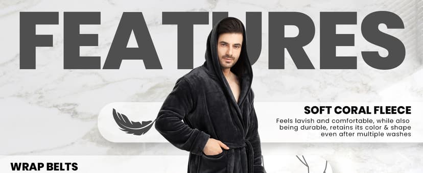 NY Threads Men's Hooded Fleece Bathrobe Plush Long Spa Robe