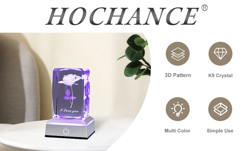 hochance 3D Rose Crystal Night Lamp with Adjustable LED Multicolor Lights for Girlfriend, Wife - Valentine's Day, Anniversary,Birthday Presents, Christmas Gifts for Her
